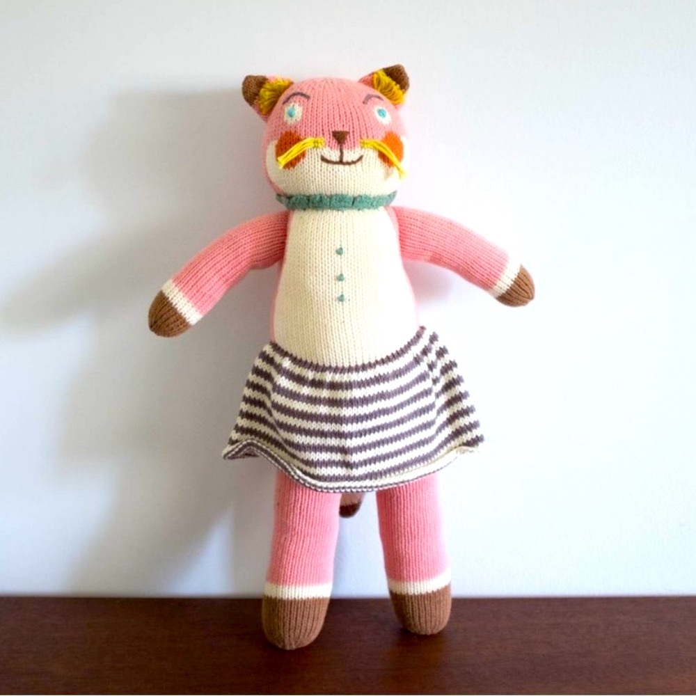 Adorable Pink and Cream Hand Knit Plush Suzette the Fox by Blabla